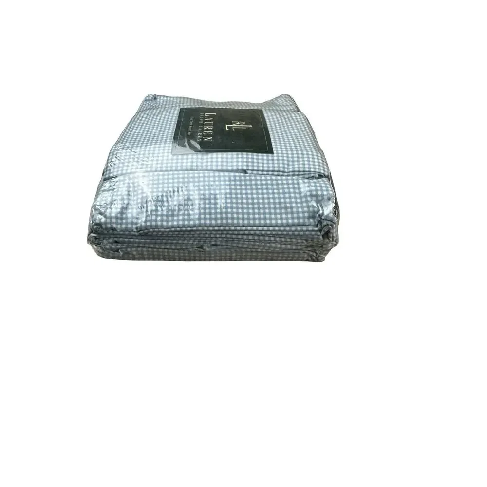 Vintage New Ralph Lauren Light Blue Small Gingham Twin 3 pc Sheet Set Classic